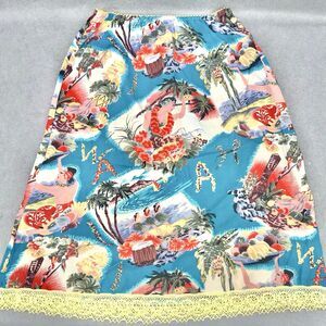Beebop & Wally Skirt Small A-Line Blue Hawaiian Hula Girl Elastic Waist Rayon